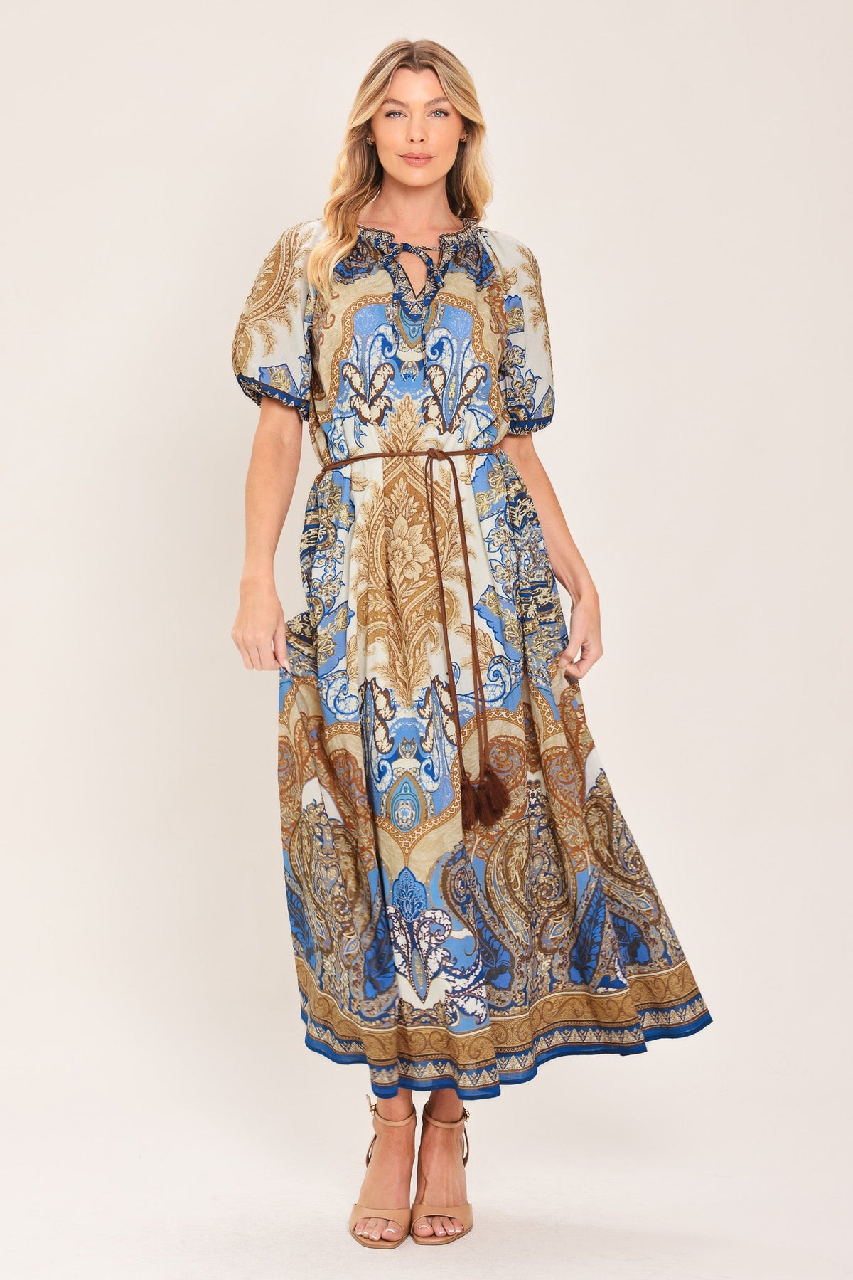 VESTIDO MIDI TEJIDO CON ESTAMPADO PAISLEY BARROCO