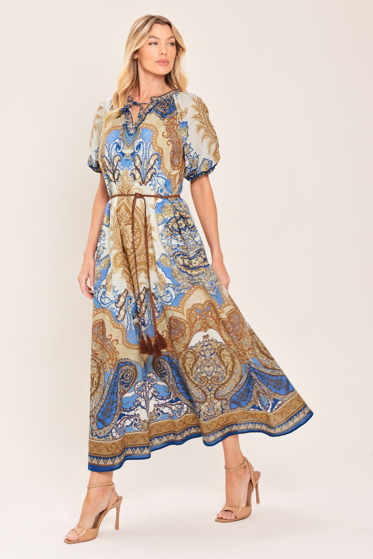 VESTIDO MIDI TEJIDO CON ESTAMPADO PAISLEY BARROCO