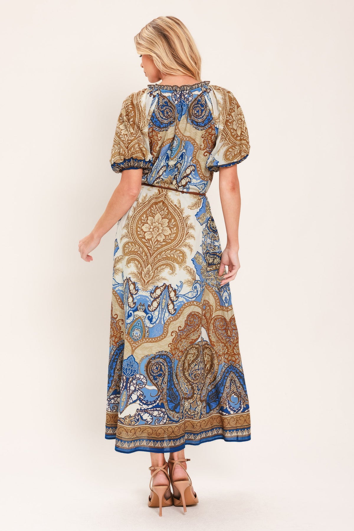 VESTIDO MIDI TEJIDO CON ESTAMPADO PAISLEY BARROCO