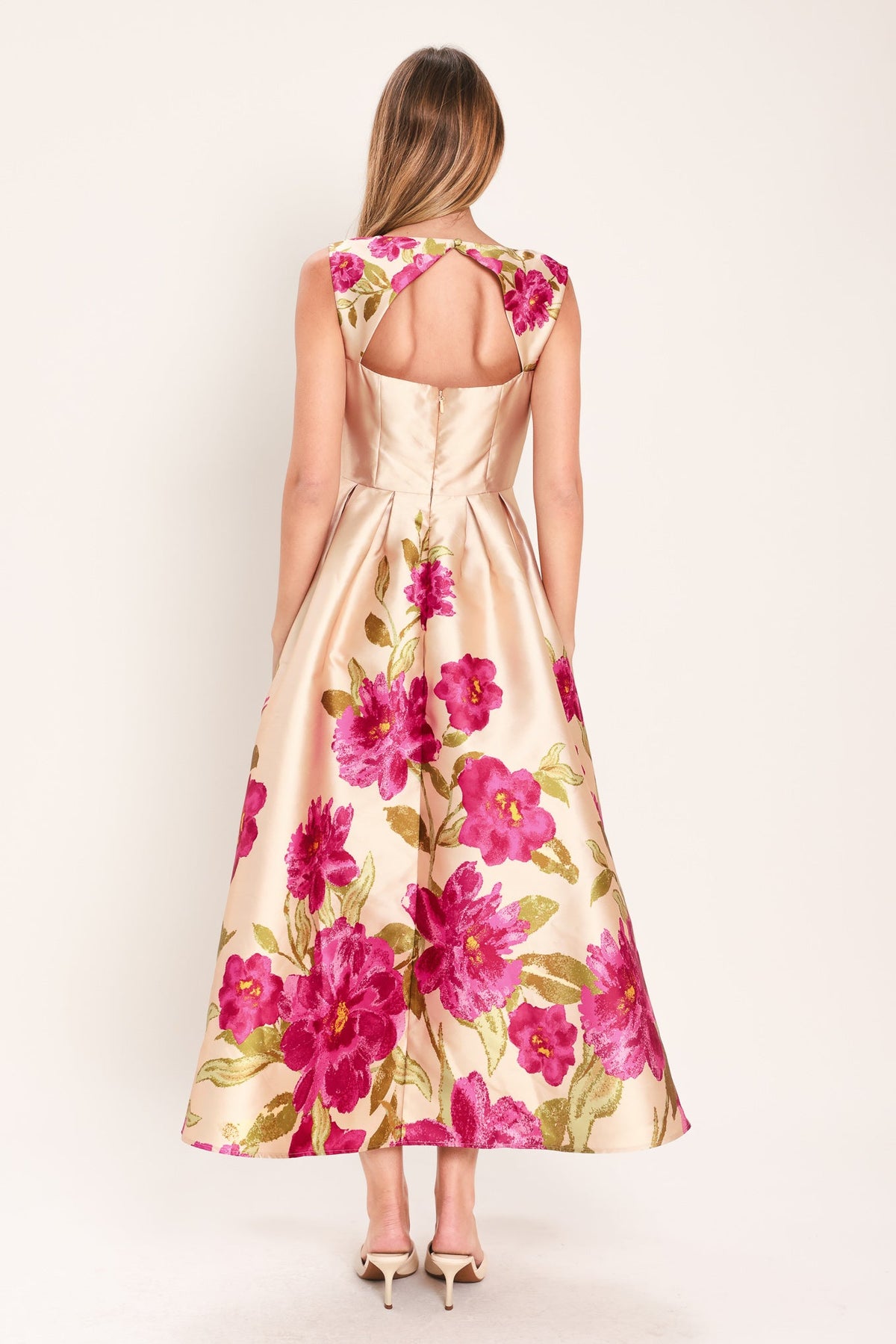 VESTIDO MIDI DE SATÉN SUAVE CON ESTAMPADO FLORAL