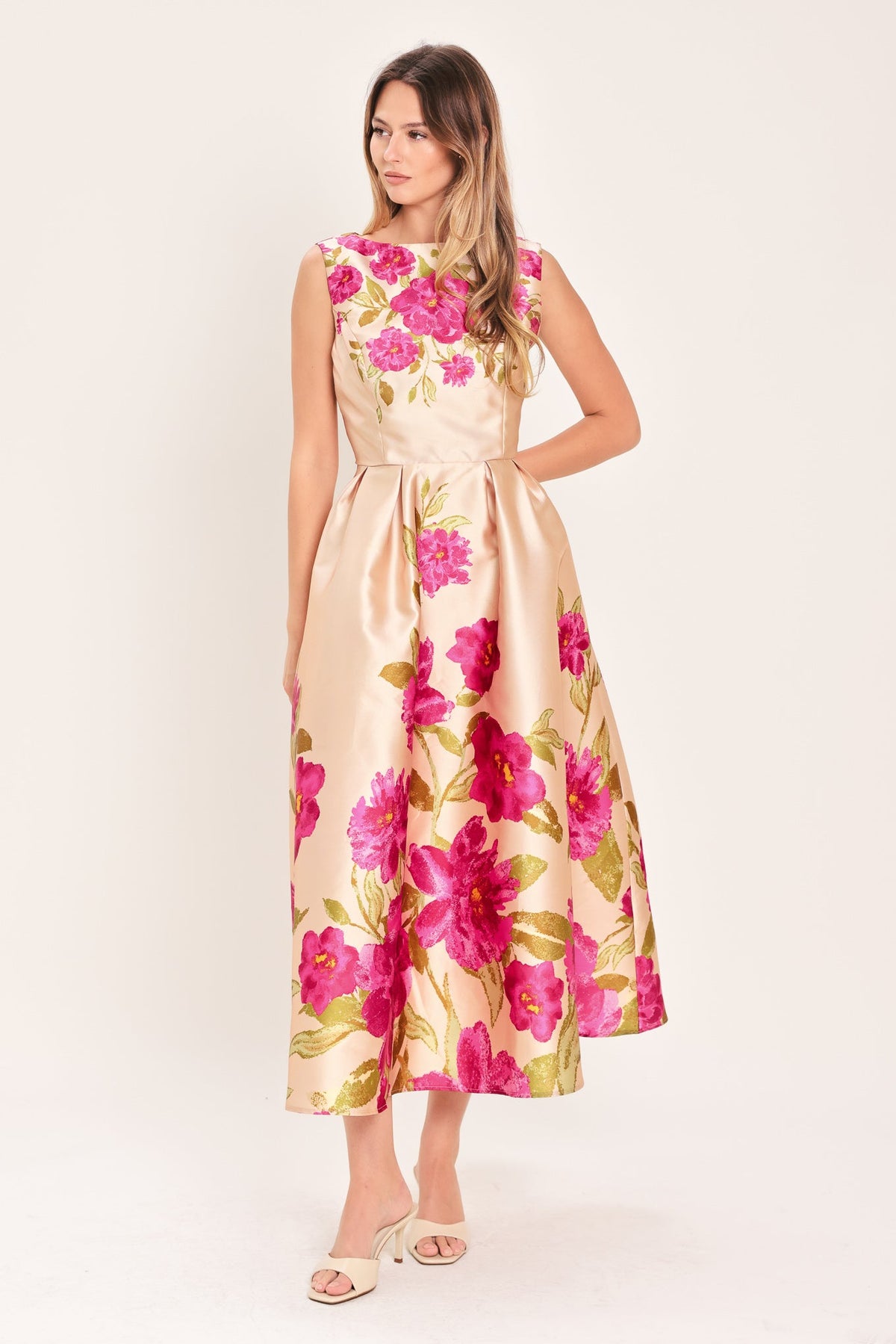 VESTIDO MIDI DE SATÉN SUAVE CON ESTAMPADO FLORAL