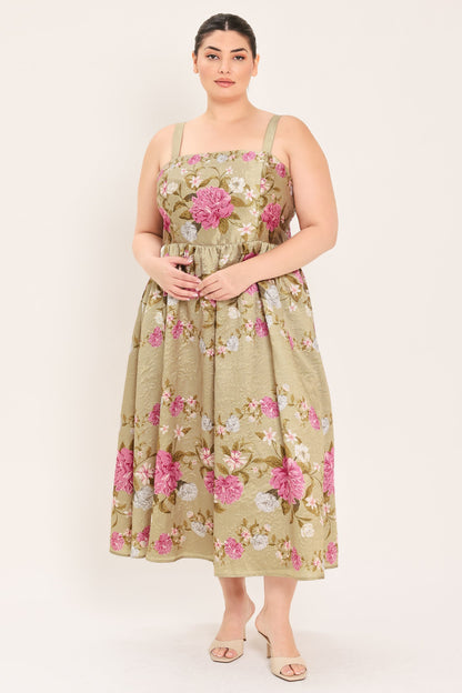 SWEET PEONY MORNING WOVEN MIDI DRESS