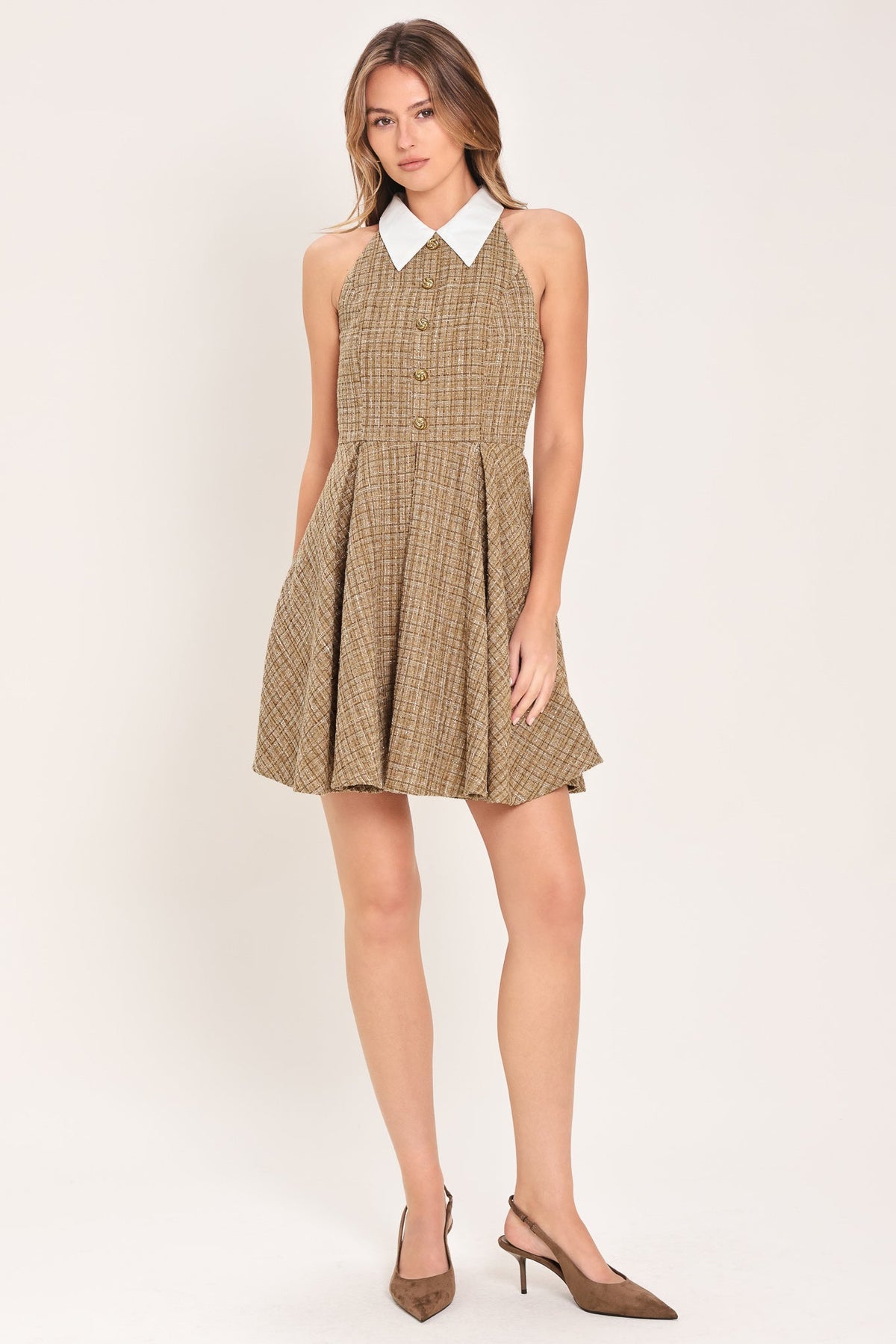 VESTIDO CORTO DE TWEED CON CUELLO CAMBRIDGE