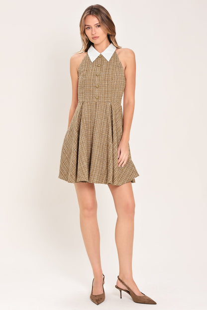 CAMBRIDGE COLLAR WOVEN TWEED MINI DRESS