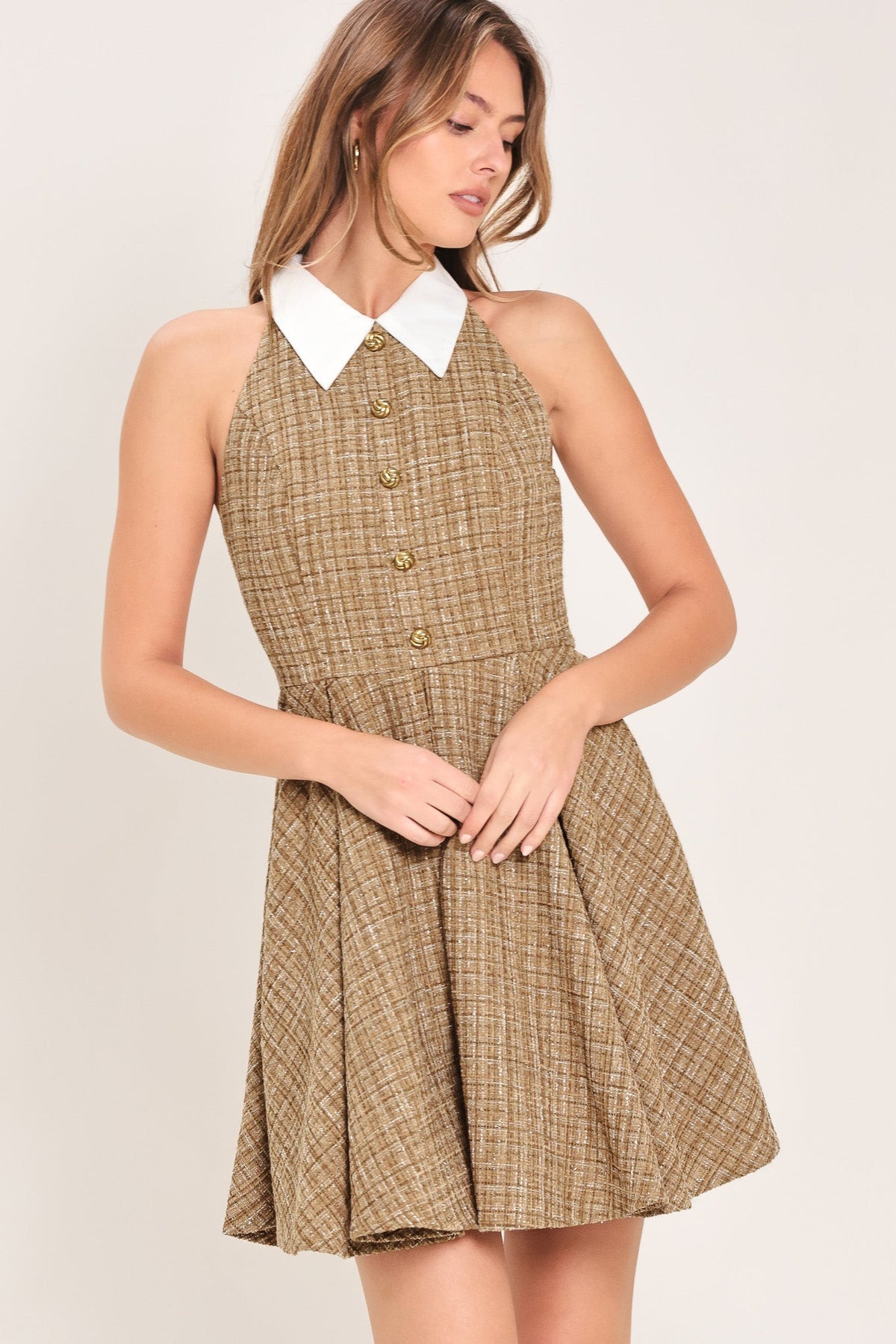 VESTIDO CORTO DE TWEED CON CUELLO CAMBRIDGE