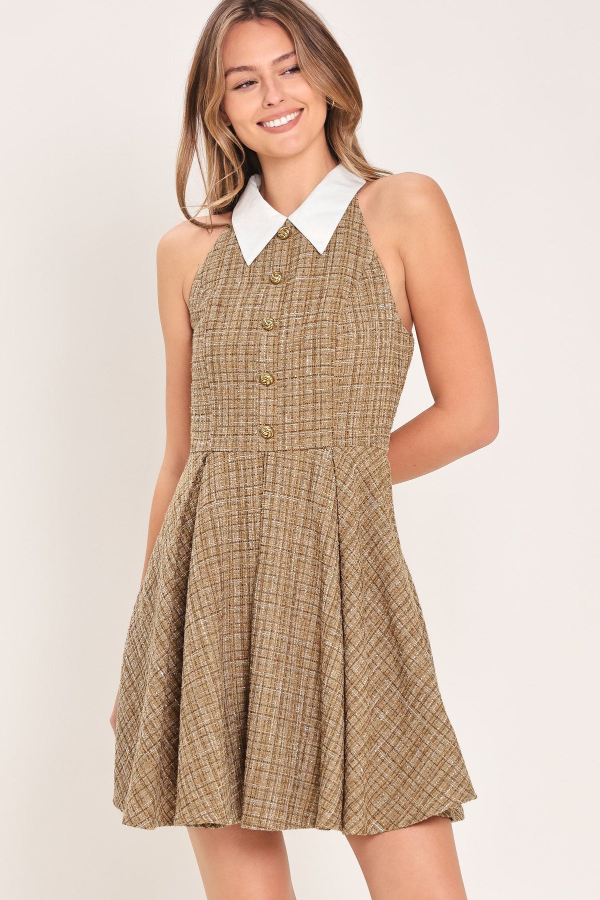 VESTIDO CORTO DE TWEED CON CUELLO CAMBRIDGE