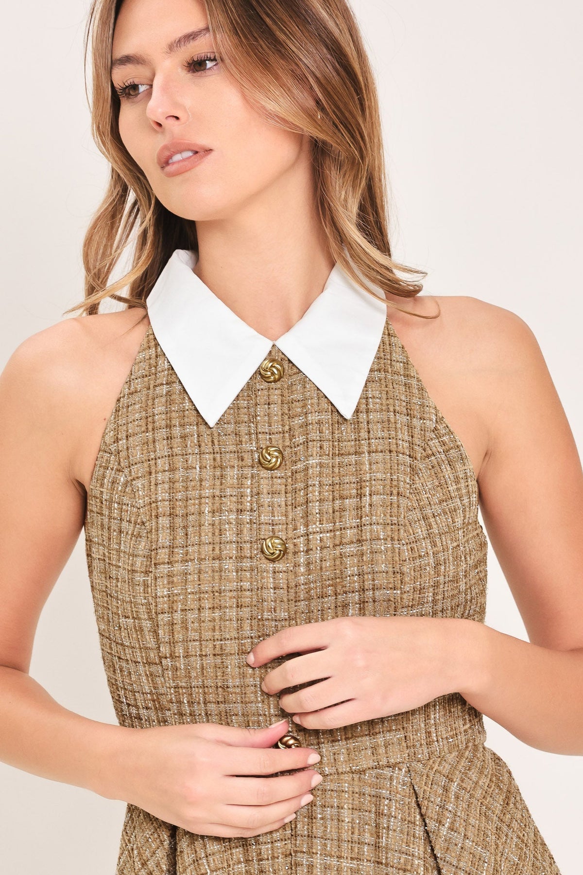 VESTIDO CORTO DE TWEED CON CUELLO CAMBRIDGE