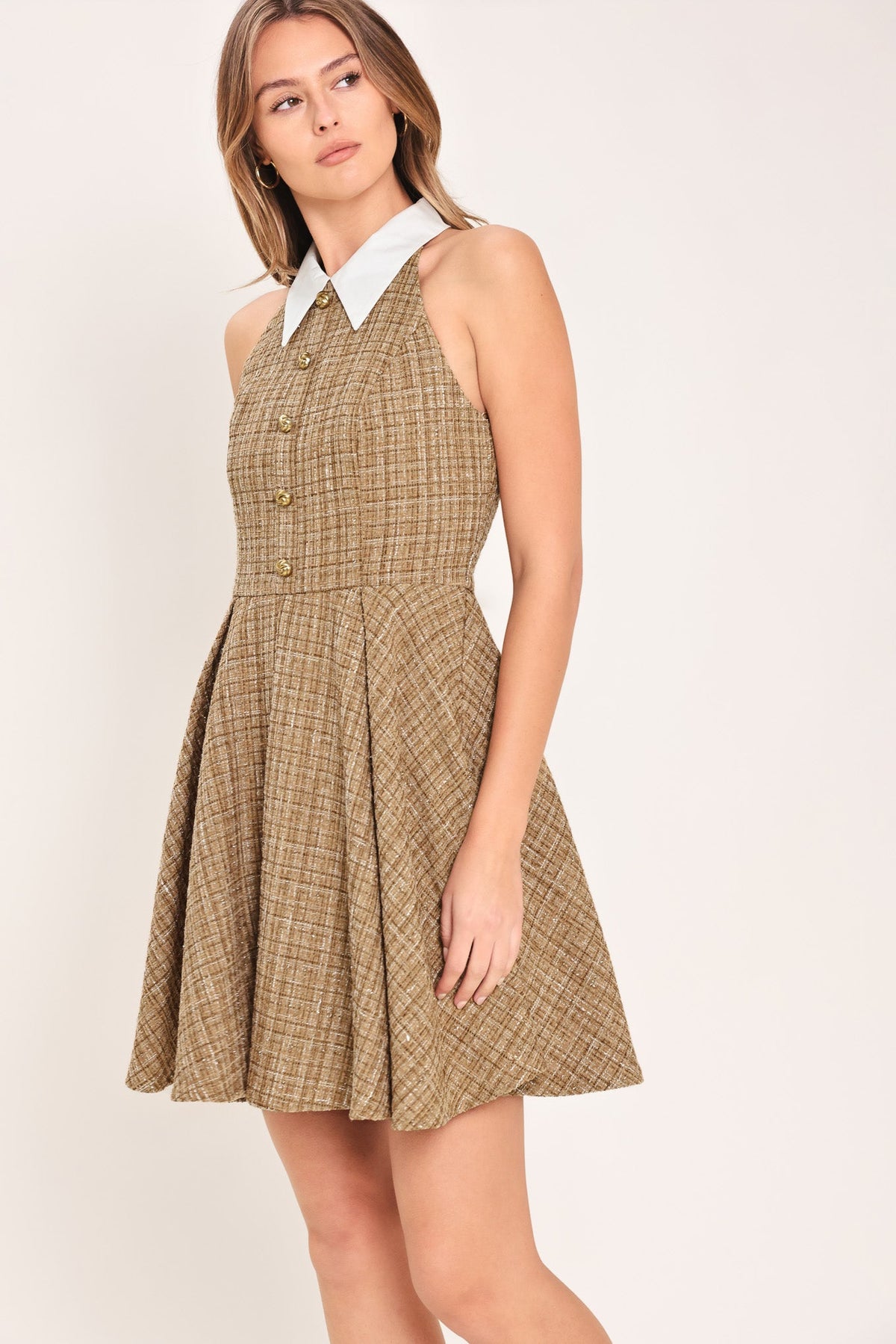 VESTIDO CORTO DE TWEED CON CUELLO CAMBRIDGE