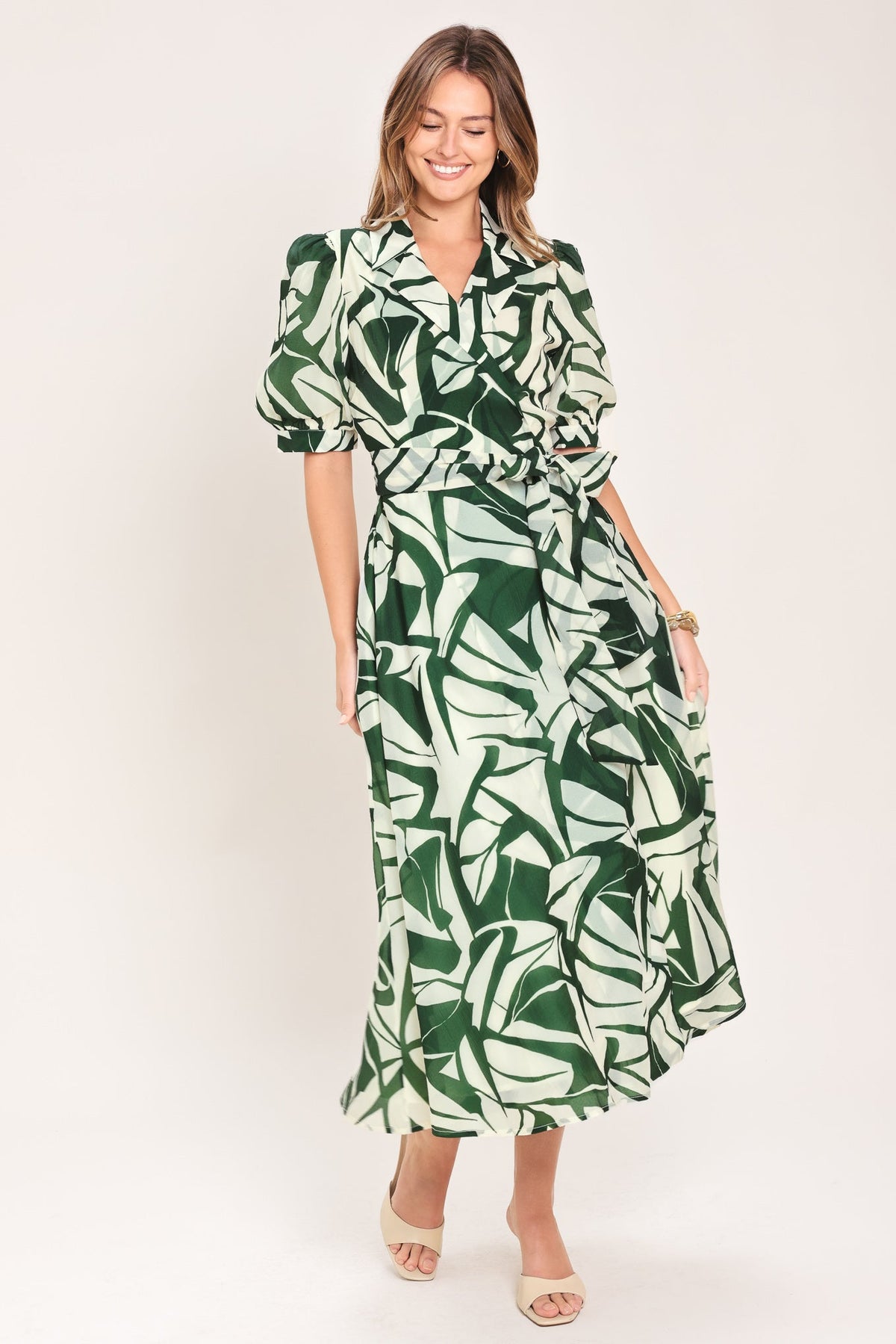 VESTIDO MIDI TIPO WRAP DE TEJIDO BOTANICAL BREEZE