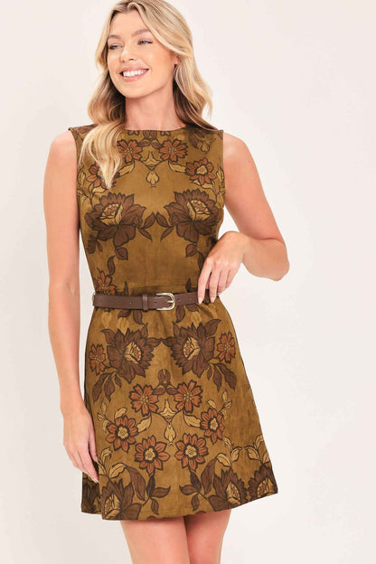 PECAN GARDEN POISE FAUX SUEDE MINI DRESS