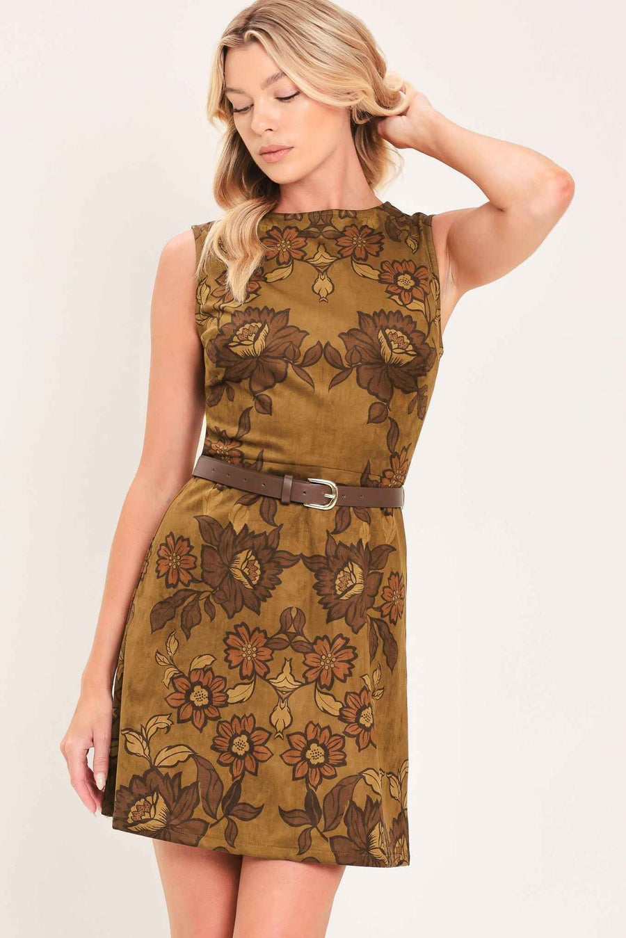 PECAN GARDEN POISE FAUX SUEDE MINI DRESS