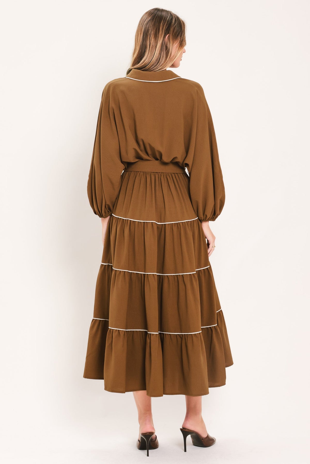 VESTIDO MIDI DE ALGODÓN CON VOLANTES COLOR MAPLE