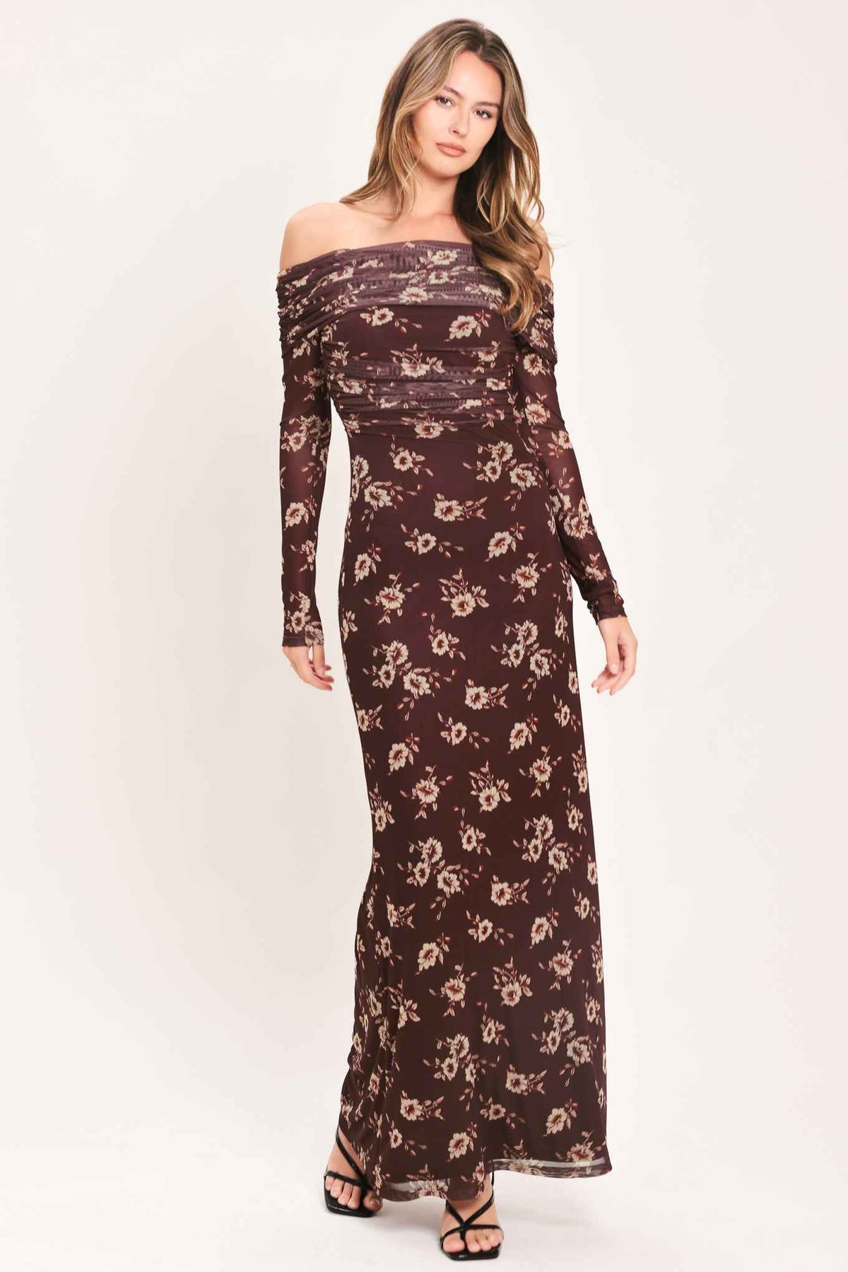 TWILIGHT GARDEN POWER MESH MAXI DRESS