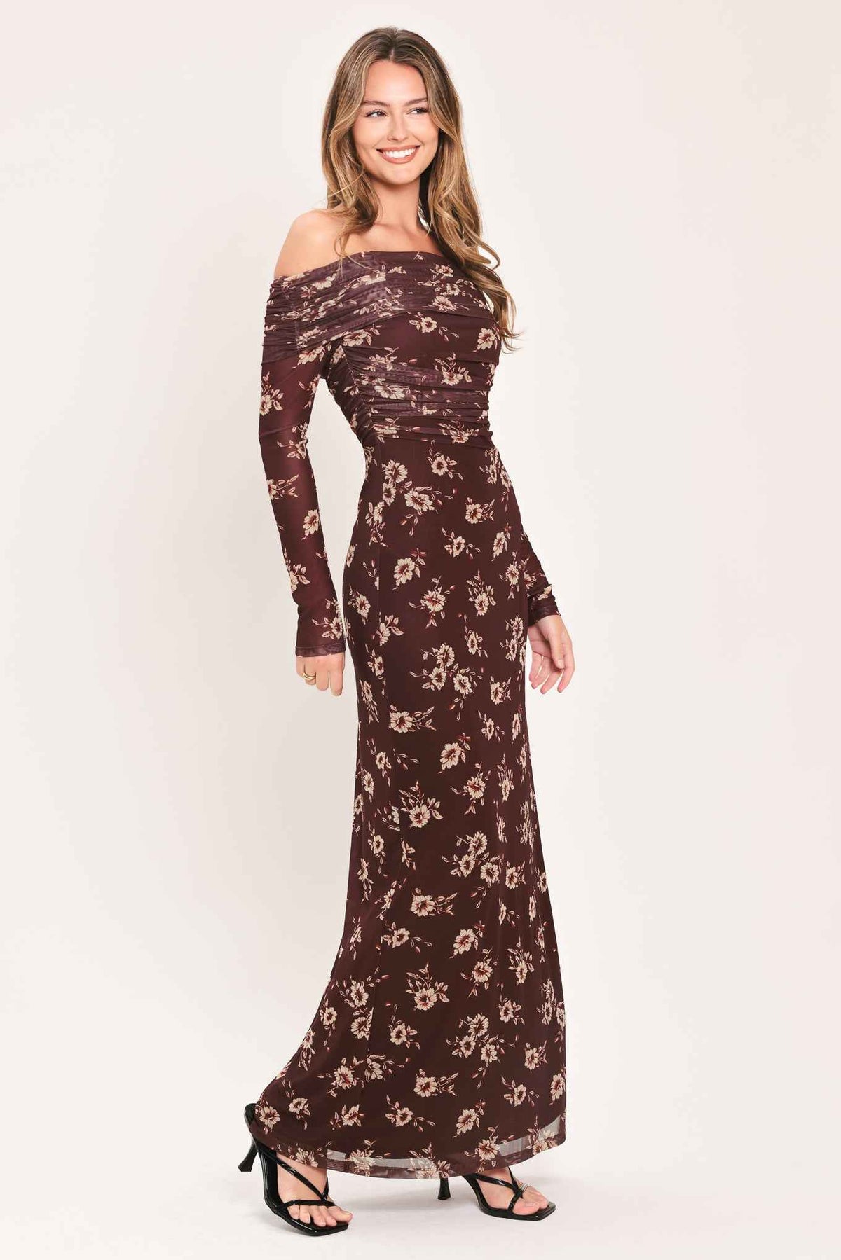 TWILIGHT GARDEN POWER MESH MAXI DRESS