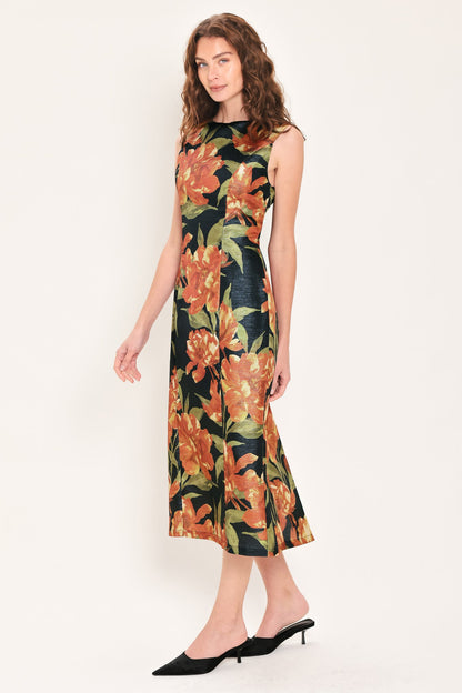 STARRY NOIR BLACK METALLIC TEXTURED COLUMN DRESS