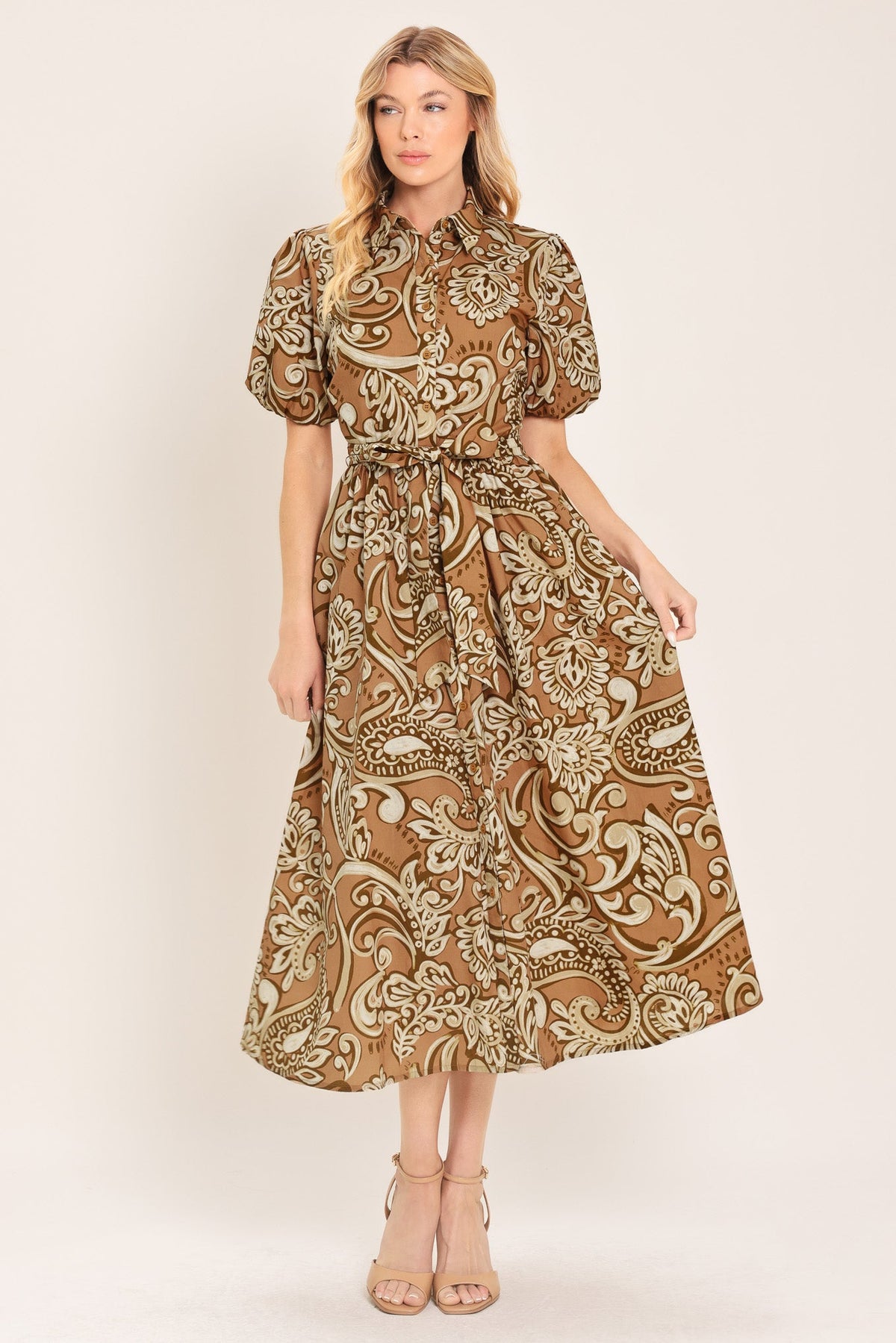 VESTIDO MIDI TEJIDO CON ESTAMPADO PAISLEY VINTAGE