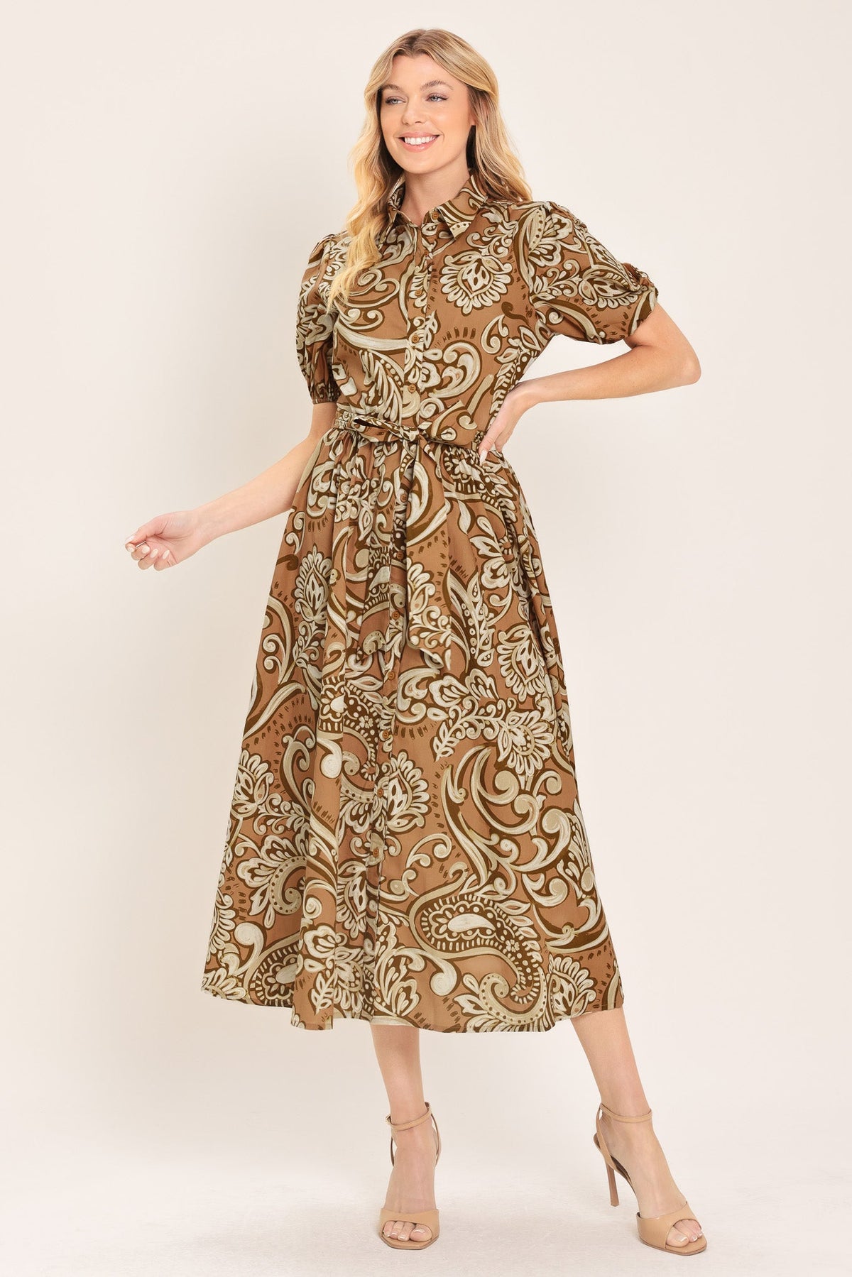 VESTIDO MIDI TEJIDO CON ESTAMPADO PAISLEY VINTAGE