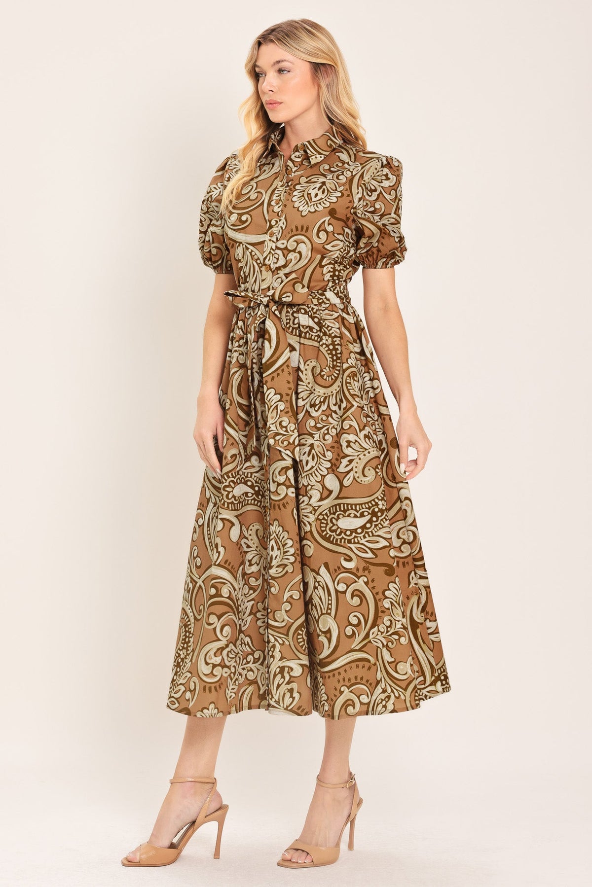 VESTIDO MIDI TEJIDO CON ESTAMPADO PAISLEY VINTAGE