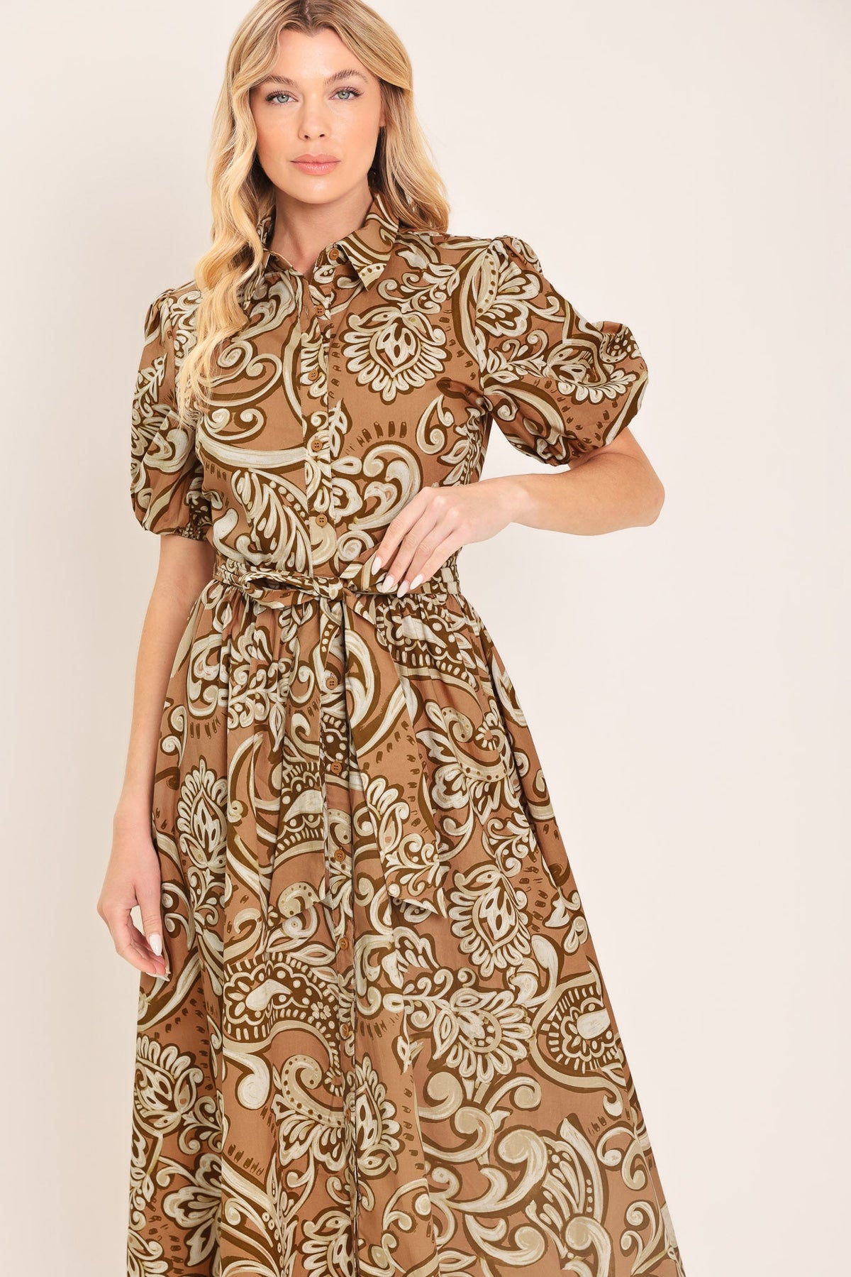 VESTIDO MIDI TEJIDO CON ESTAMPADO PAISLEY VINTAGE
