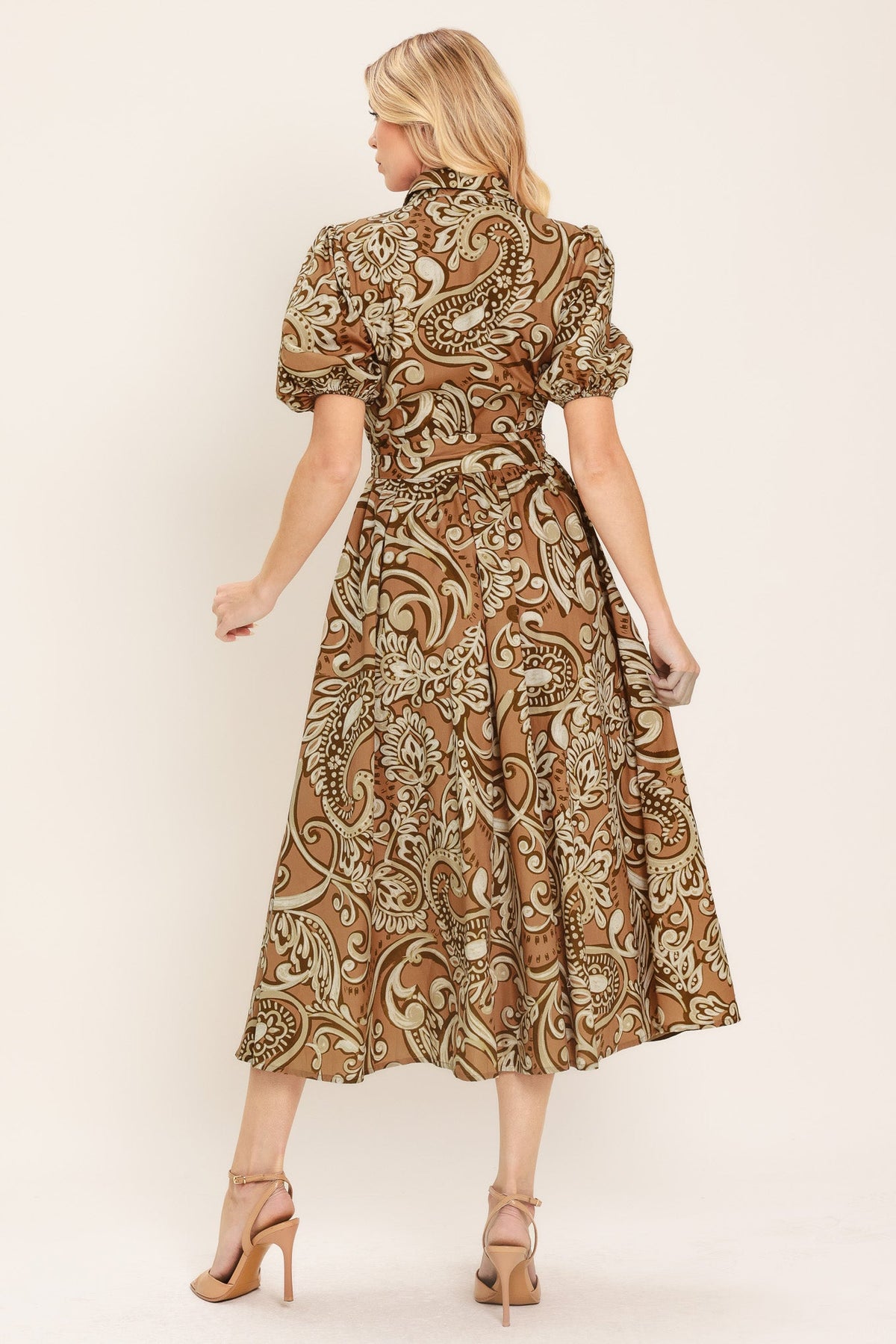 VESTIDO MIDI TEJIDO CON ESTAMPADO PAISLEY VINTAGE