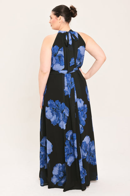 EVENING ORCHARD WOVEN HALTER MAXI DRESS