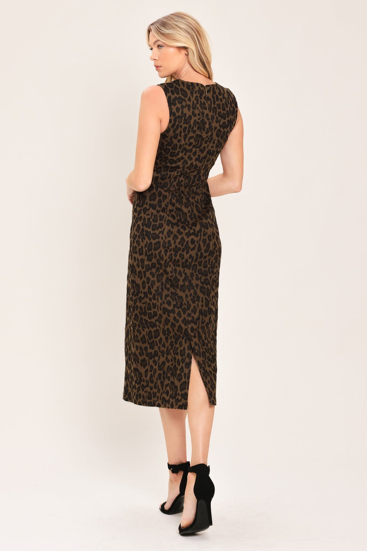VESTIDO MIDI DE SARGA CON ESTAMPADO DE LEOPARDO