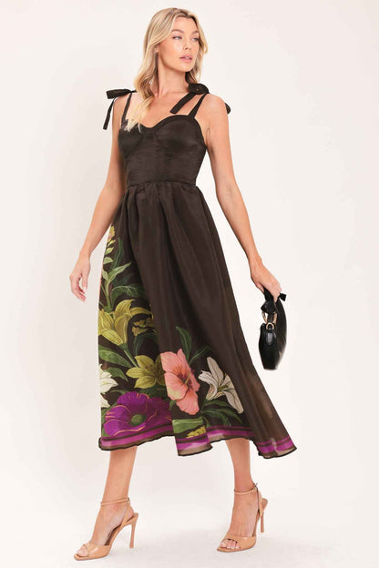 CACAO FLORAL FESTIVAL WOVEN MIDI DRESS