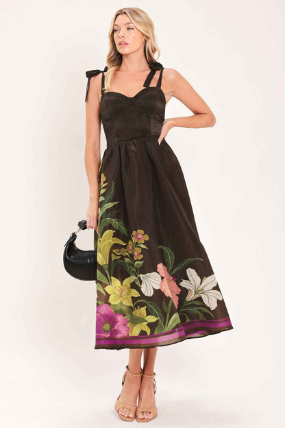 CACAO FLORAL FESTIVAL WOVEN MIDI DRESS