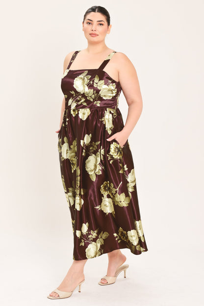 WINE GARDEN LULLABY WOVEN MIDI DRESS