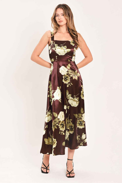 WINE GARDEN LULLABY WOVEN MIDI DRESS