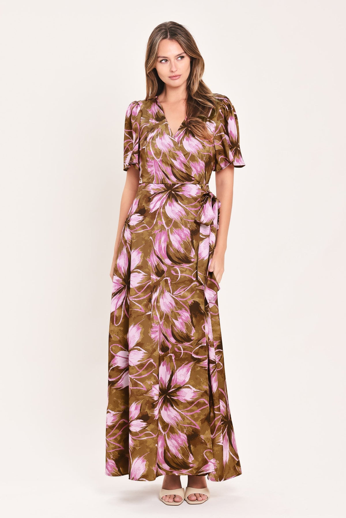 VESTIDO LARGO TIPO WRAP DE TELA TEJIDA VIOLET GARDEN DRIFT
