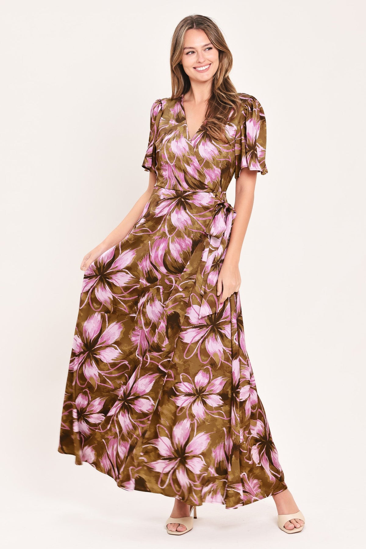 VESTIDO LARGO TIPO WRAP DE TELA TEJIDA VIOLET GARDEN DRIFT