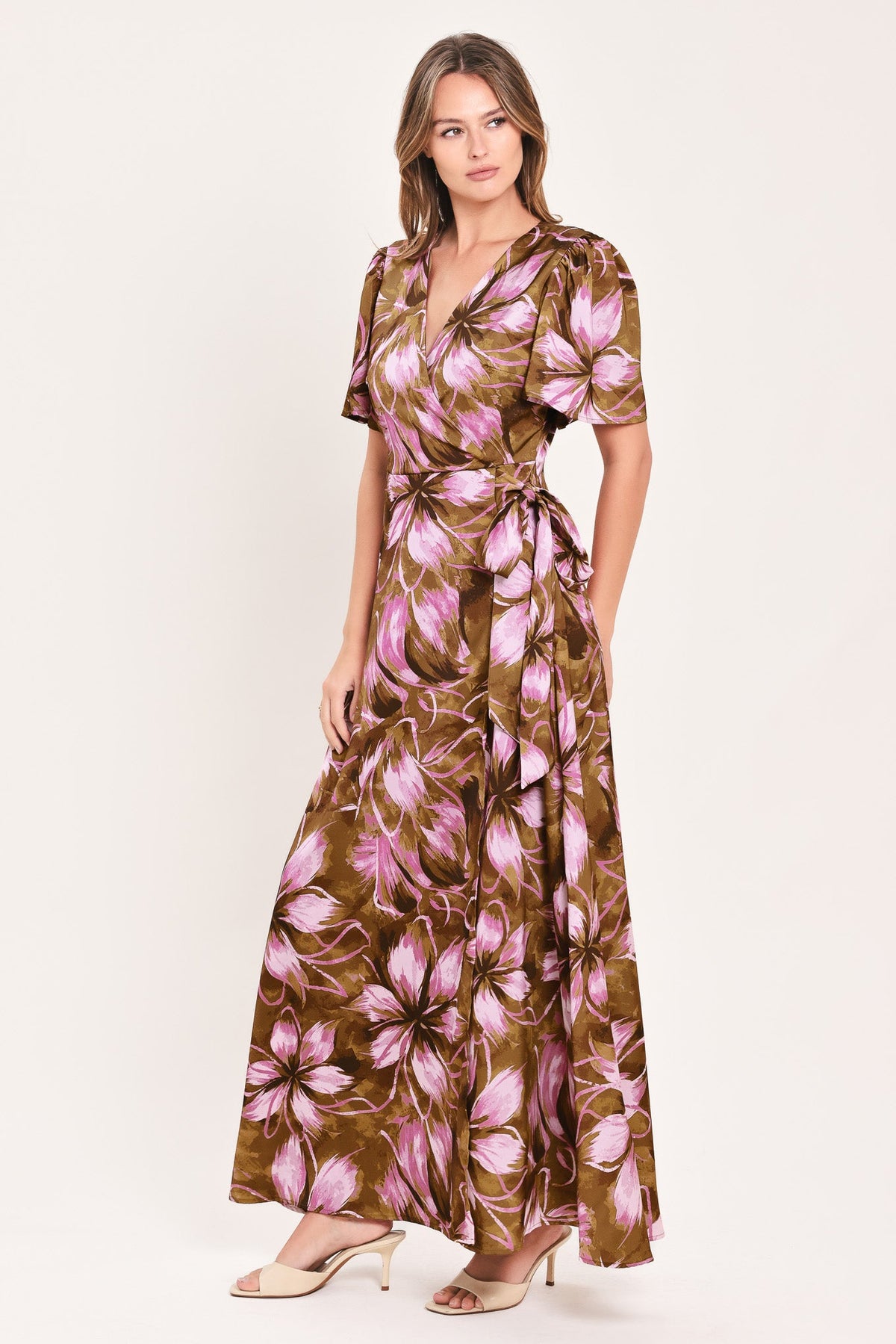 VESTIDO LARGO TIPO WRAP DE TELA TEJIDA VIOLET GARDEN DRIFT