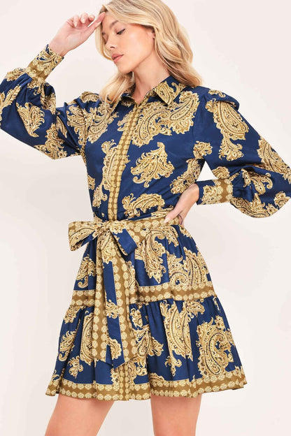 SAPPHIRE ORNAMENT WOVEN MINI SHIRT DRESS