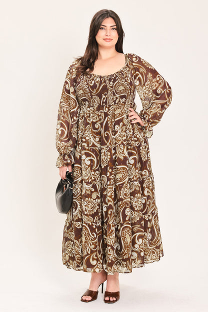 CEDAR SWIRL SONATA WOVEN MIDI DRESS