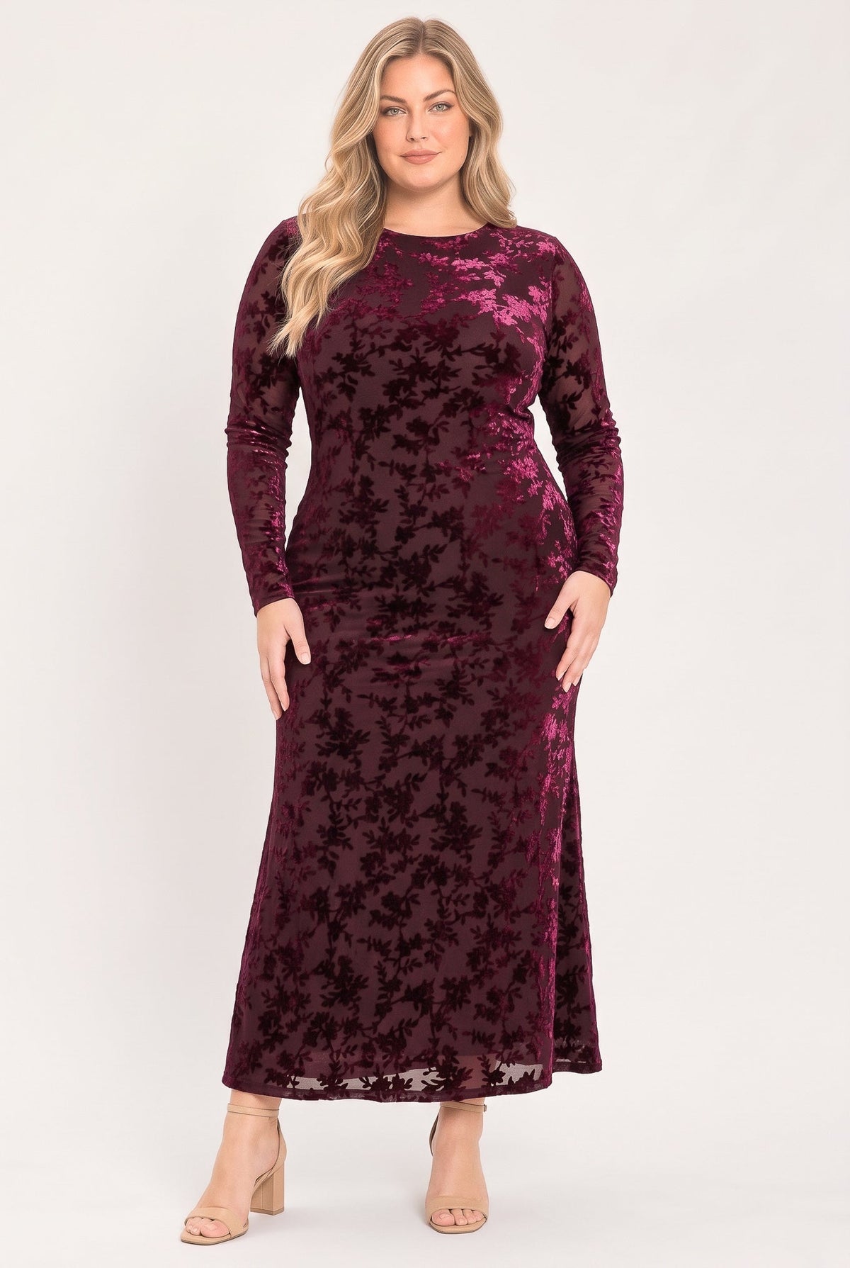 VESTIDO MIDI DE TERCIOPELO CABERNET FLORAL MUSE