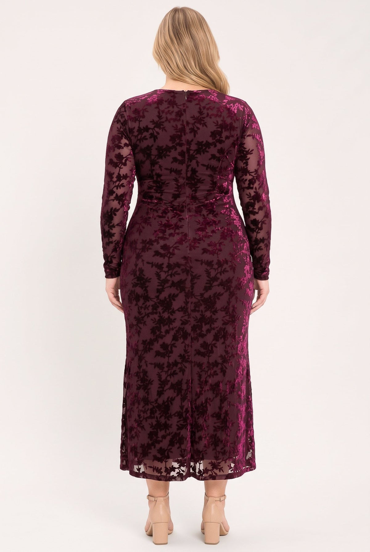VESTIDO MIDI DE TERCIOPELO CABERNET FLORAL MUSE