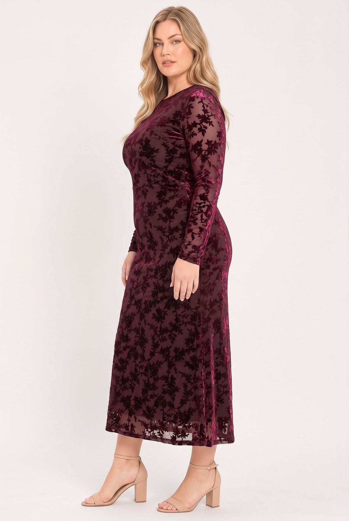 VESTIDO MIDI DE TERCIOPELO CABERNET FLORAL MUSE