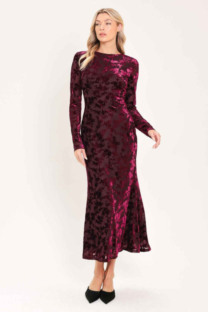 CABERNET FLORAL MUSE VELVET MIDI DRESS