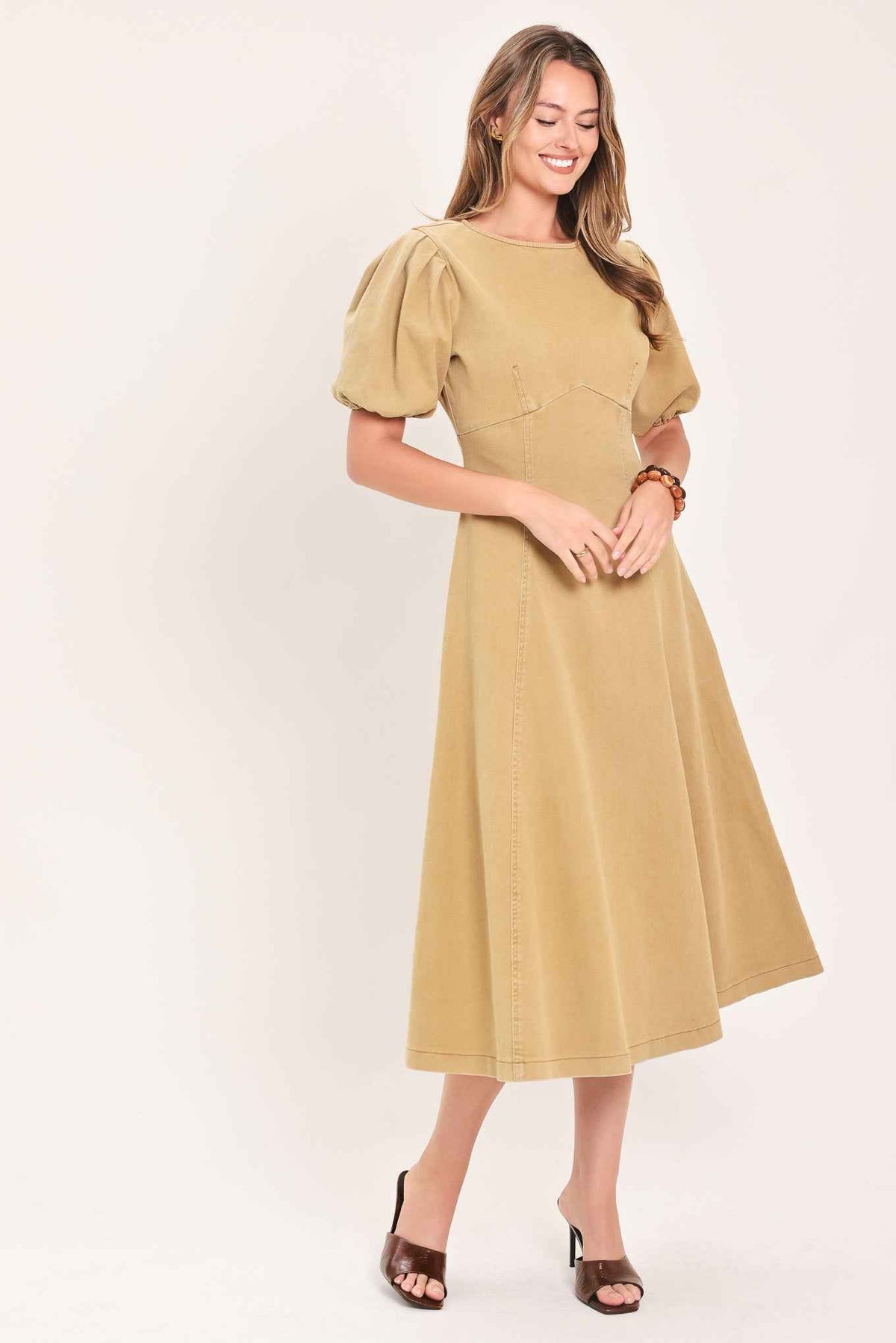 OCHRE COTTAGE POISE WOVEN MIDI DRESS