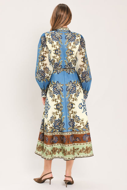 SKYBORNE ORNAMENTAL GRACE WOVEN MIDI SHIRT DRESS