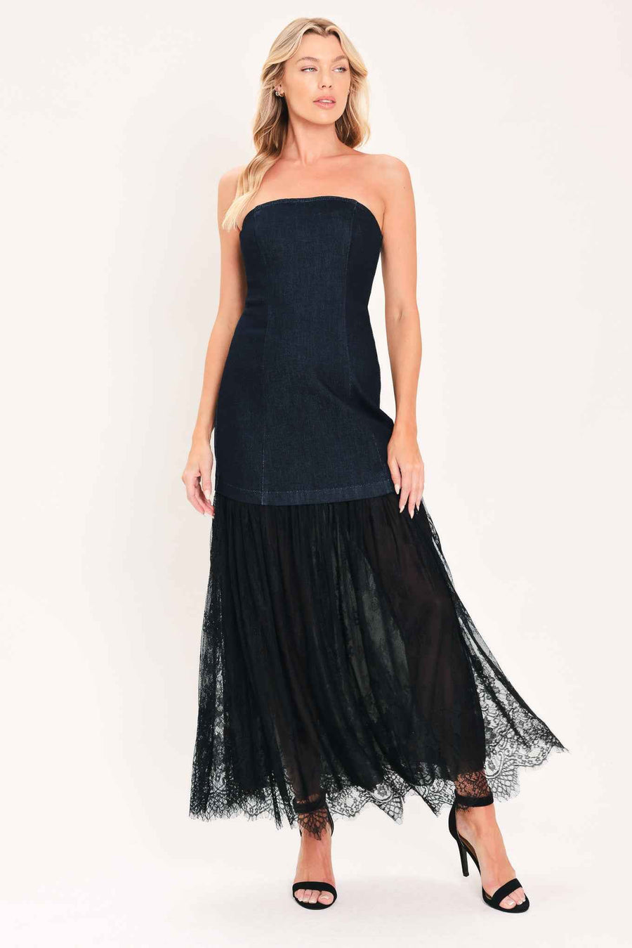 MIDNIGHT COLUMN MUSE DENIM TUBE DRESS