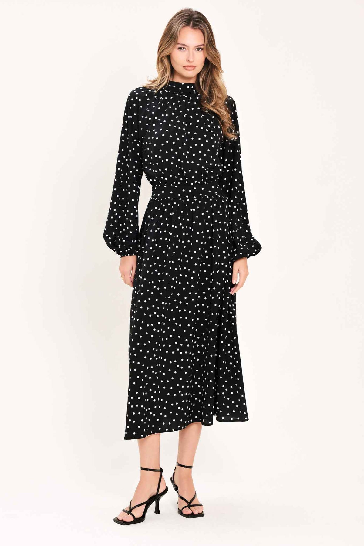 MIDNIGHT SPRINKLE WALTZ WOVEN MIDI DRESS