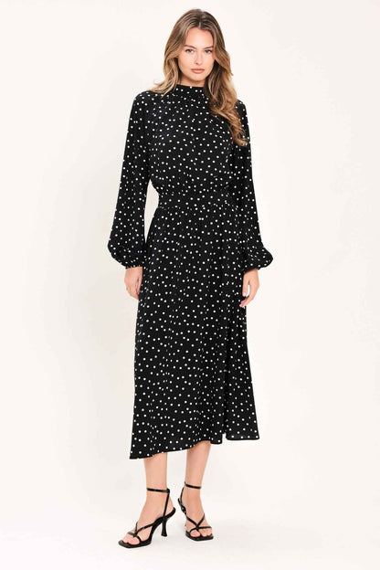 MIDNIGHT SPRINKLE WALTZ WOVEN MIDI DRESS
