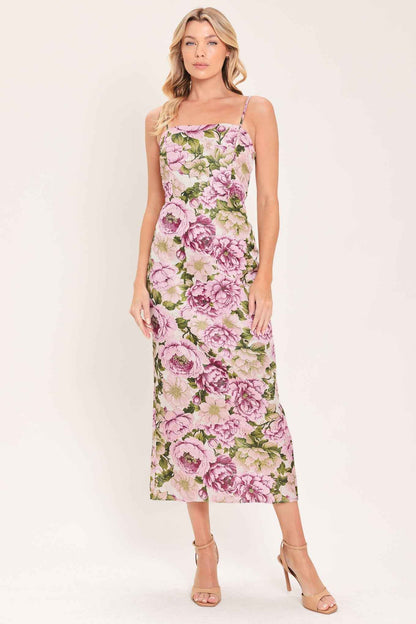 POWDER PETAL POISE JACQUARD WOVEN COLUMN DRESS