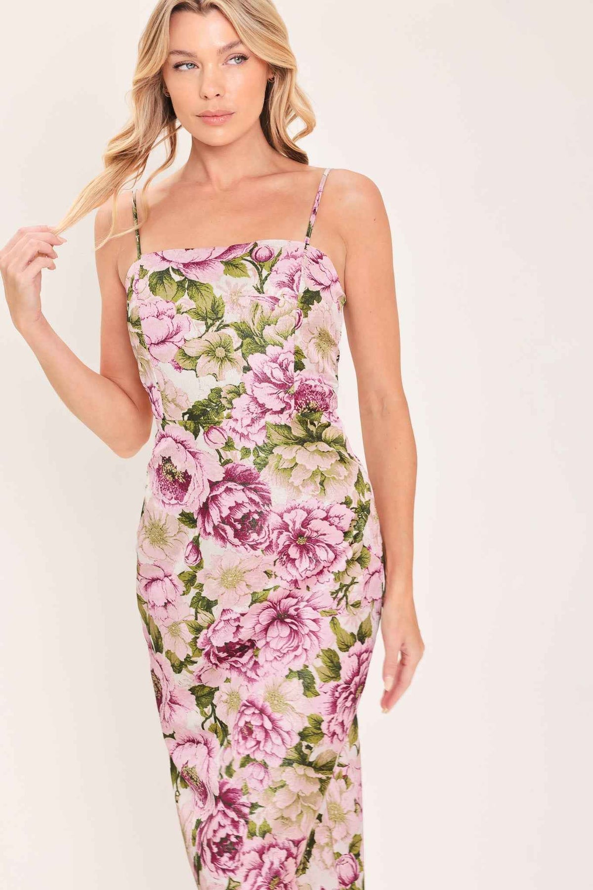 POWDER PETAL POISE JACQUARD WOVEN COLUMN DRESS