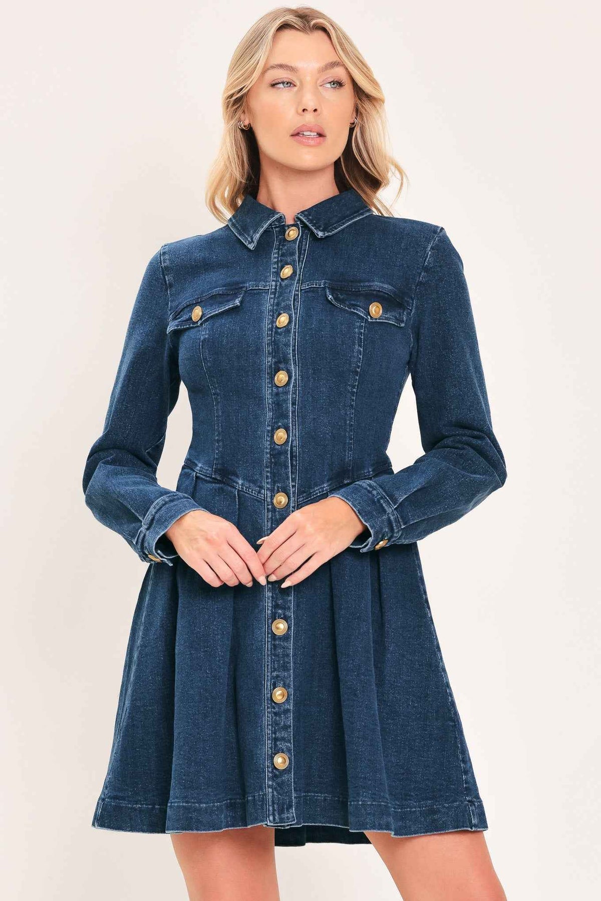 DENIM HERITAGE FLARE MINI DRESS