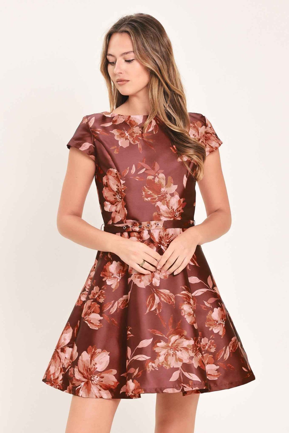 MAHOGANY FLORAL KISS WOVEN MINI DRESS