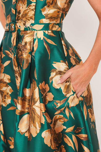 EMERALD GOLDEN BLOOM WOVEN MAXI DRESS