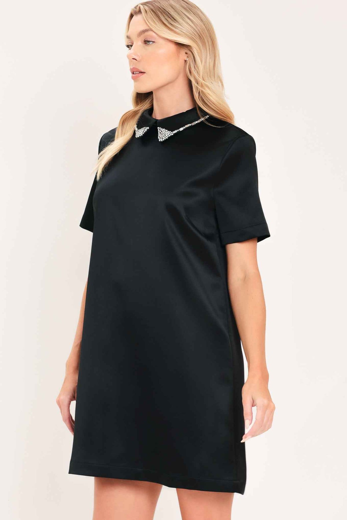 ONYX COLLAR GLOW WOVEN MINI DRESS